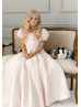 Blush Pink Satin V Back Flower Girl Dress